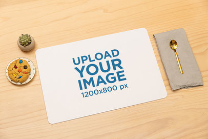 Table Mat Mockup Featuring a Chocolate Chip Cookie
