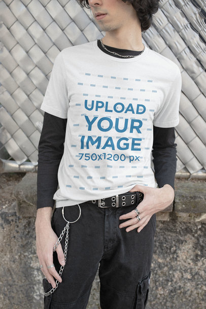 T-Shirt Mockup of a Young Man with an E-Boy-Style Outfit