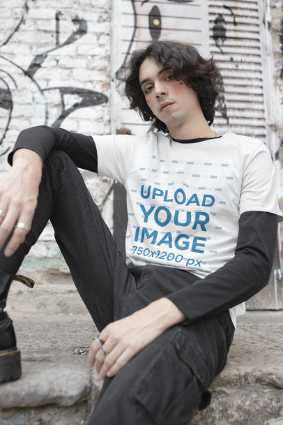 Bella Canvas T-Shirt Mockup Featuring an E-boy in an Urban Scenario