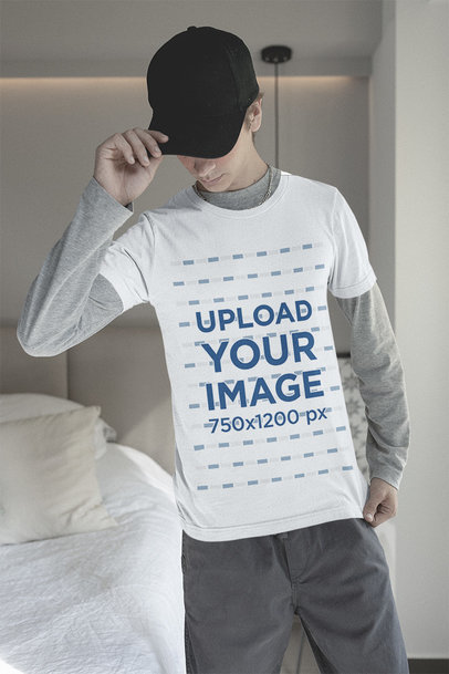 T-Shirt Mockup of a Young Man with an E-Boy-Style Attire