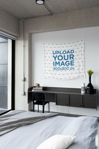 Mockup of a Tapestry on a Bedroom Wall m19120
