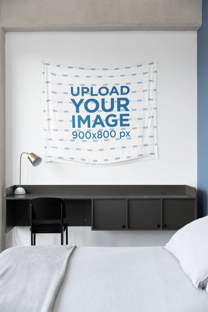 Tapestry Mockup Featuring a Minimal Bedroom m19119