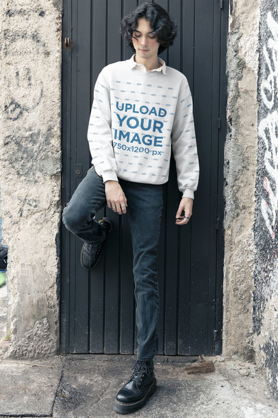 Mockup of an E-Boy Wearing a Sweatshirt With Customizable Sleeves