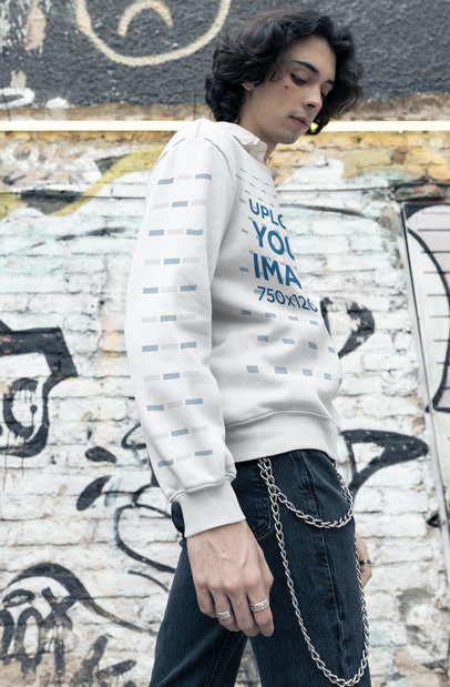 E-Boy Aesthetic-Inspired Mockup of a Man Showcasing the Sleeves of His Sweatshirt