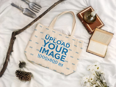 Mockup of a Tote Bag Lying in a Cottagecore-Styled Setting m18730
