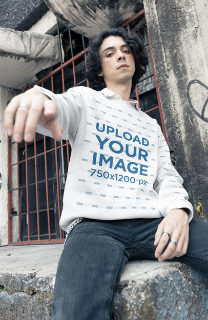 Sweatshirt Mockup Featuring a Man Posing and an E-Boy Aesthetic