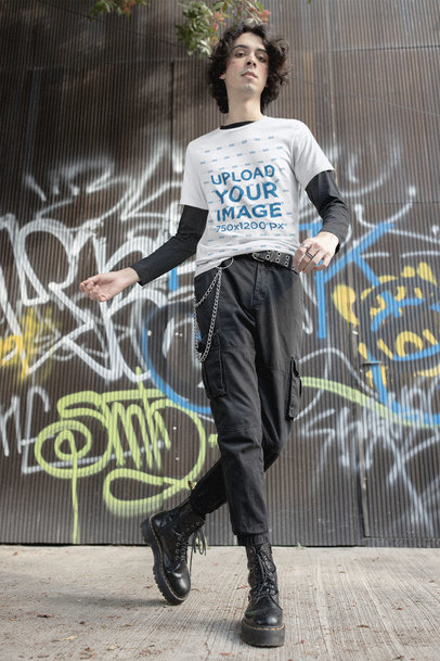 T-Shirt Mockup of a Man in an E-Boy Outfit
