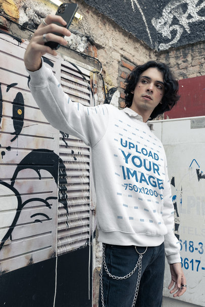 Sweatshirt Mockup of a Man Taking a Selfie and an E-Boy Aesthetic