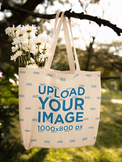Cottagecore-Themed Mockup of a Tote Bag with Some Flowers M18731