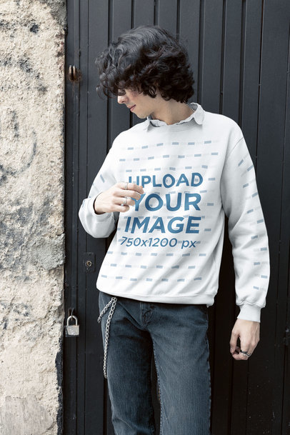 Mockup of an E-Boy Posing Wearing a Sweatshirt With Customizable Sleeves