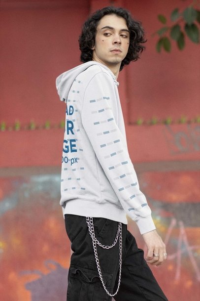 Back-View Hoodie Mockup of a Man in an E-Boy Outfit