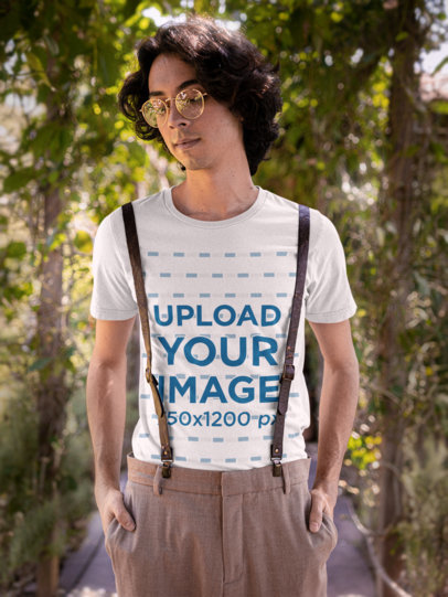 Round-Neck Tee Mockup of a Man with Glasses Wearing a Cottagecore Outfit M18720