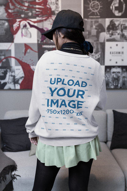 Back-View Sweatshirt Mockup of a Woman in an E-Girl Outfit
