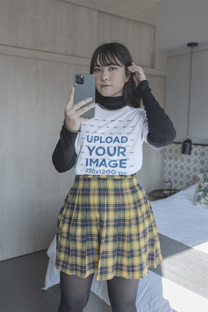 T-Shirt Mockup of an E-Girl Taking a Mirror Selfie