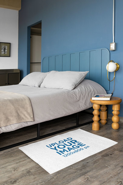 Mockup of an Area Rug Next to a Bed in a Neat Room m19125