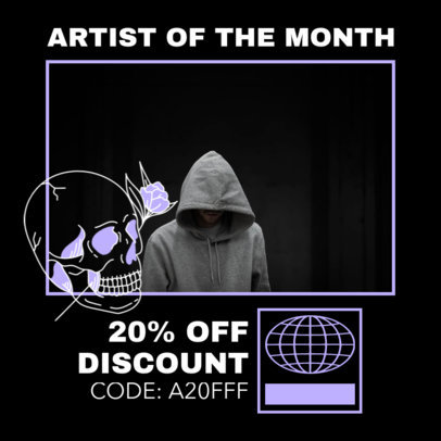 Instagram Post Design Template for a Special Discount on a Rapper's Merch Store