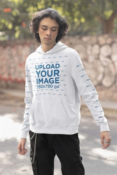 Mockup Featuring a Serious E-boy Wearing a Customizable Hoodie