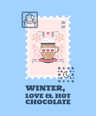 Winter-Themed T-Shirt Design Template with Postage Stamps Graphics