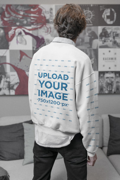 Sweatshirt Mockup of the Back of an E-Guy Standing in Front of a Wall m19903