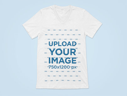 Mockup of a Bella Canvas V-Neck T-Shirt Placed on a Colored Surface