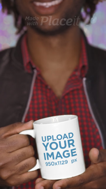Valentine’s Day-Themed Video Featuring a Happy Man Pointing at an 11 oz Coffee Mug