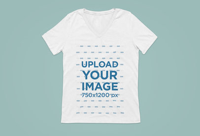 Simple Mockup of a Bella Canvas V-Neck T-Shirt Lying on a Flat Surface