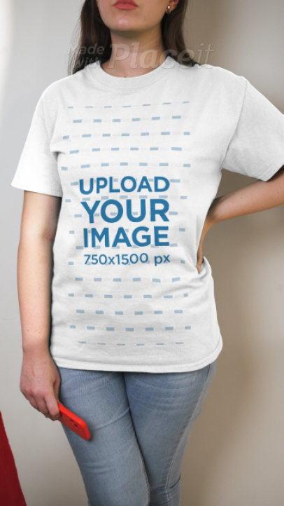 T-Shirt Video Featuring an Annoyed Young Woman Checking Her Phone 4553v