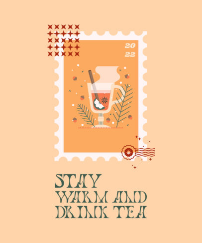 Illustrated T-Shirt Design Creator Featuring a Postage Stamp With a Hot Tea Clipart
