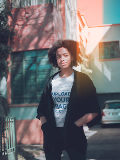 Mockup of a Woman with an Attitude Wearing a T-shirt on the Street 