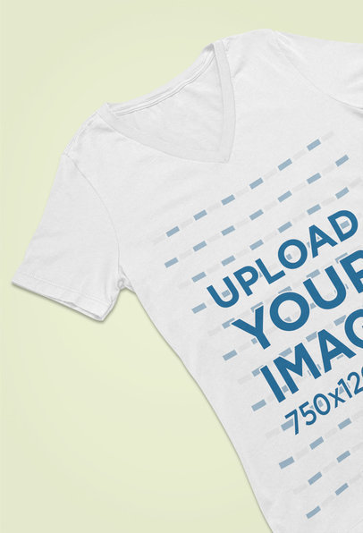 Simple Mockup of the Closeup of a V-Neck Tee Lying Flat