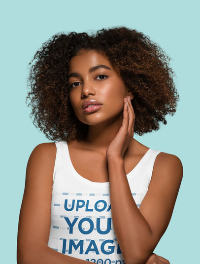 Tank Top Mockup Featuring a Woman Showing Her Face to the Camera