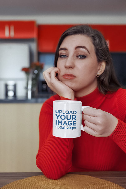 Mockup of a Bored Woman Holding an 11 oz Coffee Mug M20928