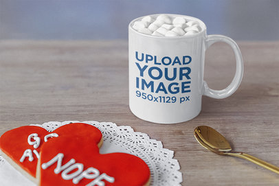 11 oz Coffee Mug Mockup Featuring Valentine’s Day Cookies 