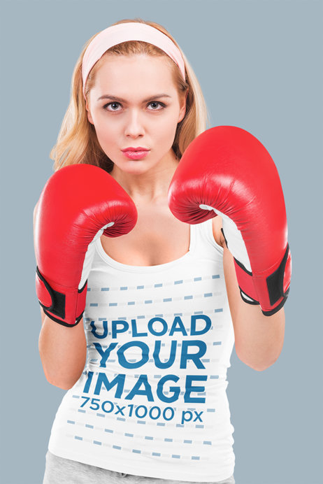 Tank Top Mockup Featuring a Woman Wearing Boxing Gloves