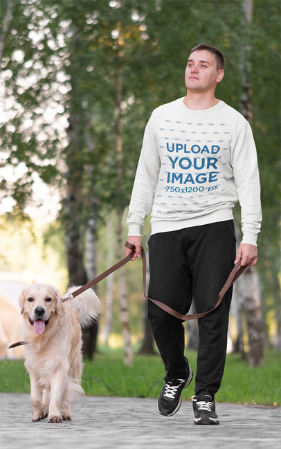Sweatshirt Mockup of a Man Walking with His Golden Retriever m15700-r-el2