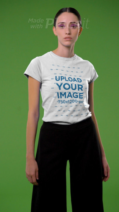 T-Shirt Video Featuring a Stylish Woman in a Studio