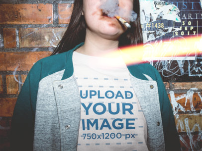 Mockup of a Smoker Woman Wearing a Crewneck Sweater Mockup Against a Dirty Wall a18850