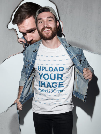 Hipster Shot of a Man with Beard Wearing a T-Shirt Mockup