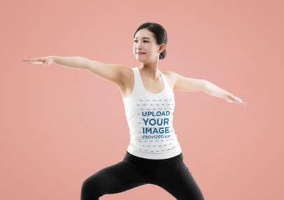 Tank Top Mockup of a Happy Yogi in a Warrior Pose m20507-r-el2