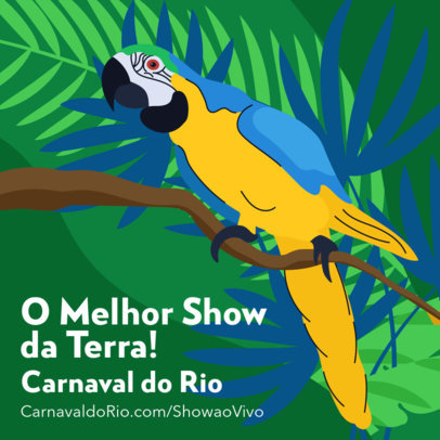 Instagram Post Creator for a Livestream of Rio Carnival Featuring a Brazilian Bird Illustration