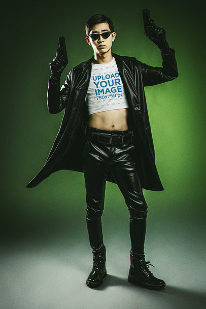 The Matrix-Inspired Mockup of a Young Man Wearing a Crop Top M20692