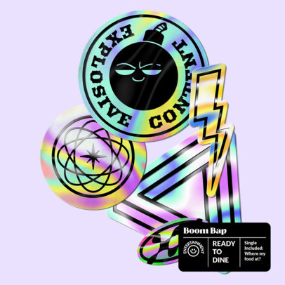 Pop Album Cover Design Template with Holographic Stickers Graphics