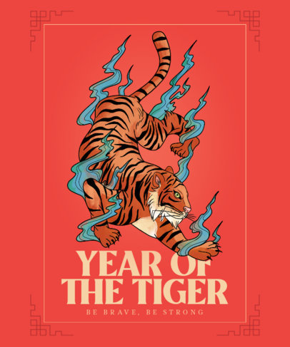 Chinese New Year T-Shirt Design Template Featuring a Tiger Illustration