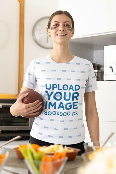 Mockup of a Woman Wearing Her Favorite Football Team's Jersey