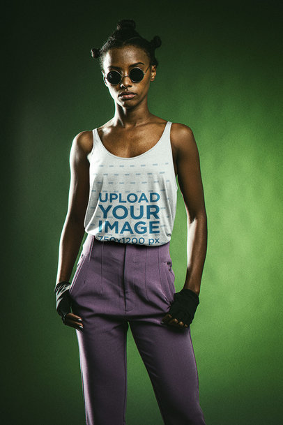 Tank Top Mockup of a Young Woman Wearing an Attired Inspired by The Matrix