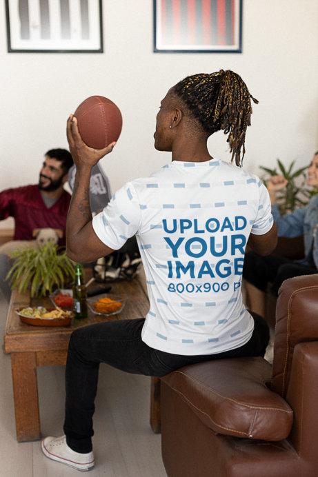 Jersey Mockup Featuring a Man Showing His Back and Watching the Big Game 