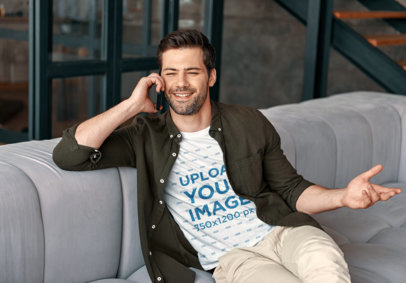 Heathered T-Shirt Mockup of a Man Talking on the Phone
