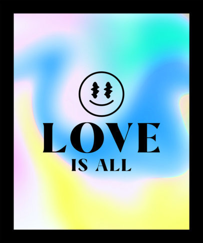 T-Shirt Design Template Featuring Acid Trip Icons over Holographic Backgrounds