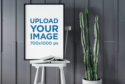 Mockup of an Art Print Placed Over a Chair Featuring a Cactus m8560-r-el2