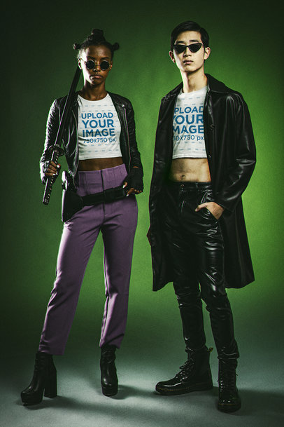 Crop Top Mockup of a Couple in Outfits Inspired by Matrix M20681